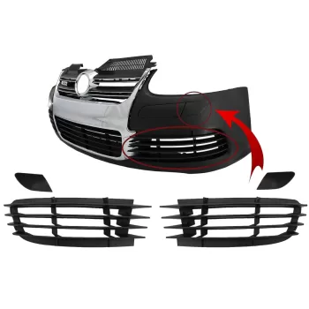 Front Bumper Parts Side grills and Headlights Washer Covers suitable for VW Golf V 5 (2003-2007) Jetta (2005-2010) R32 Look