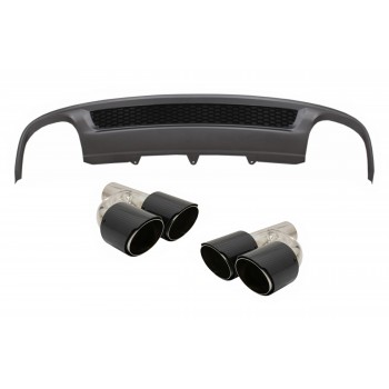 Rear Bumper Valance Air Diffuser suitable for Audi A4 B8 Facelift Limousine Avant (2012-2015) with Carbon Fiber Exhaust Muffler Tips Polished S-Line Design only Standard Bumper