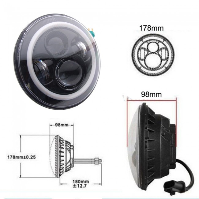 7 Inch CREE LED Headlights Amber Halo DRL suitable for Jeep Wrangler JK TJ LJ Land Rover Defender Mercedes W463 Black