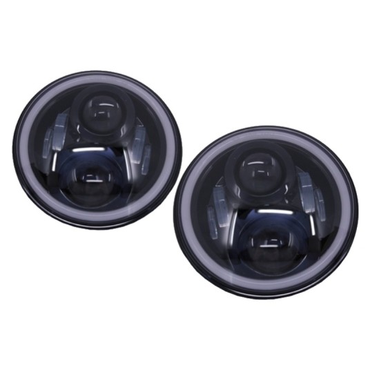 7 Inch CREE LED Headlights Amber Halo DRL suitable for Jeep Wrangler JK TJ LJ Land Rover Defender Mercedes W463 Black