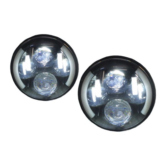 7 Inch CREE LED Headlights suitable for Jeep Wrangler JK (2007-2017) Mercedes G-Class W463 (1989-2017) Land Rover Defender Half Halo Black
