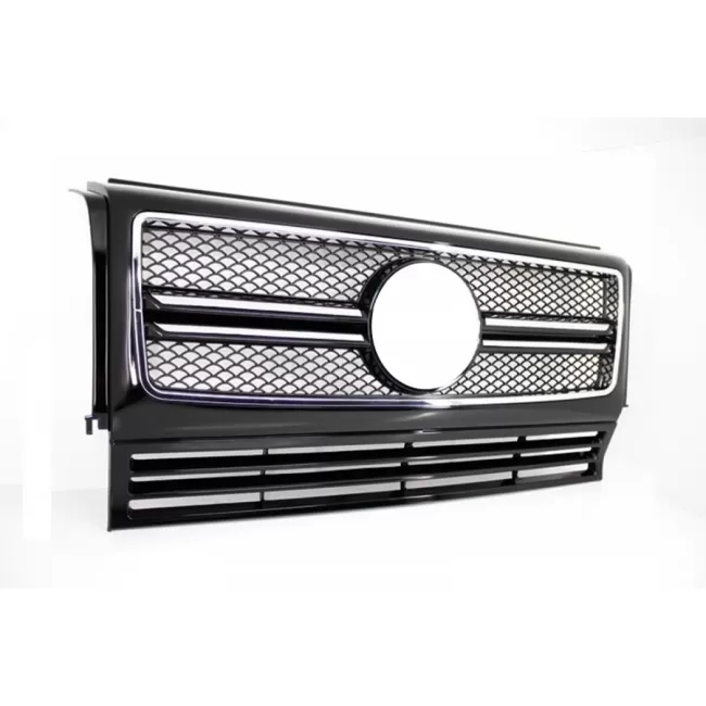 Front Grille Suitable for Mercedes G-Class W463 (1990-2018) G65 Design Piano Black Chrome Frame