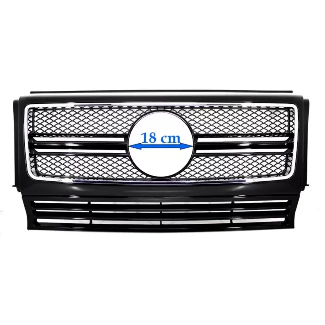 Front Grille Suitable for Mercedes G-Class W463 (1990-2018) G65 Design Piano Black Chrome Frame