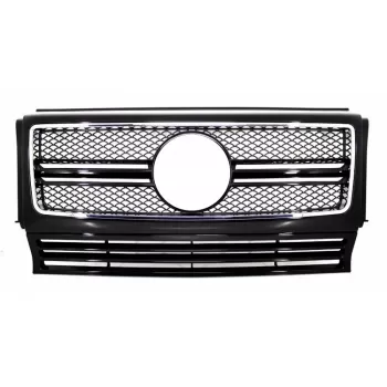 Front Grille Suitable for Mercedes G-Class W463 (1990-2018) G65 Design Piano Black Chrome Frame