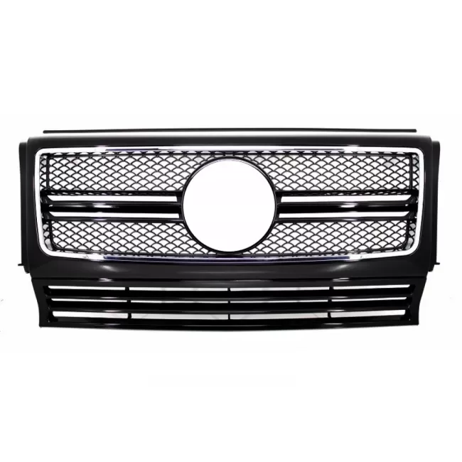 Front Grille Suitable for Mercedes G-Class W463 (1990-2018) G65 Design Piano Black Chrome Frame