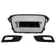 Badgeless Front Grille with Fog Lamp Covers suitable for Audi A4 B8 Facelift (2012-2015) RS Design Honeycomb Piano Black & PDC Covers