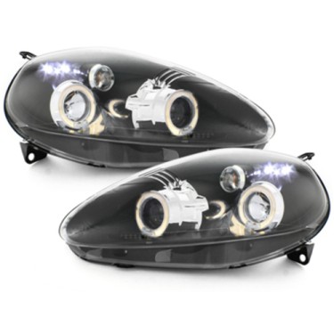 Headlights suitable for Fiat Grande Punto (09.2005-2008) Angel Eyes 2 Halo Rims Black