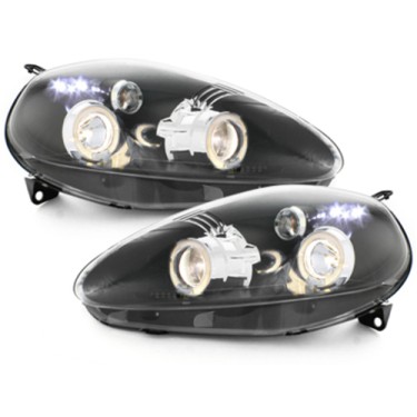 Headlights suitable for Fiat Grande Punto (09.2005-2008) Angel Eyes 2 Halo Rims Black