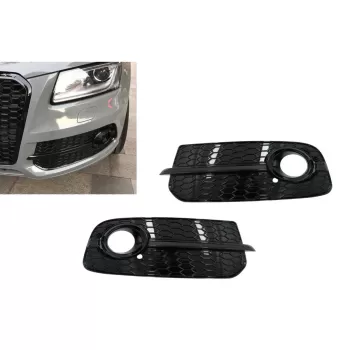 Fog Lamp Covers Side Grilles suitable for Audi Q5 SUV 8R Facelift (2012-2016) Full Black RS Design