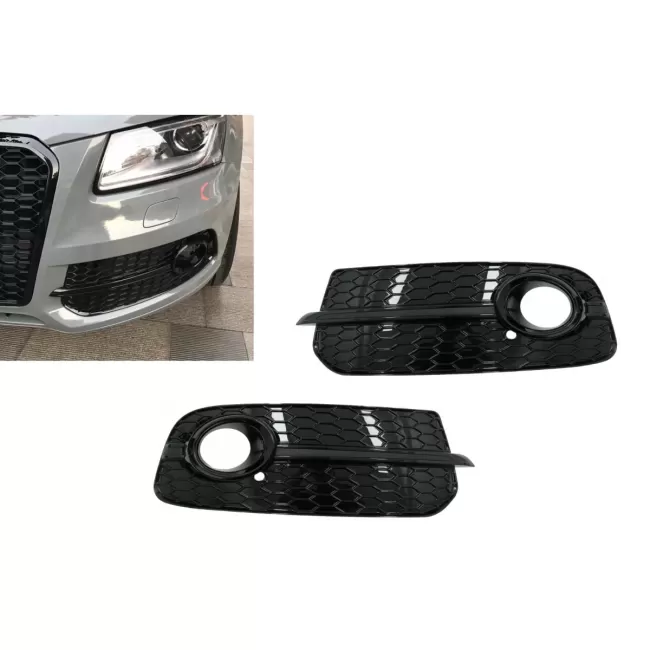 Fog Lamp Covers Side Grilles suitable for Audi Q5 SUV 8R Facelift (2012-2016) Full Black RS Design