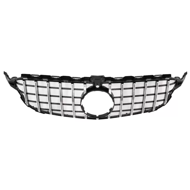 Front Grille suitable for Mercedes C-Class W205 S205 C205 (2014-2018) GT-R Panamericana Design Black Chrome With 360 Camera