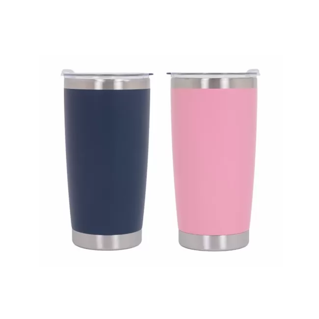 Pack 2pcs Thermos Stainless Steel SS304 Insulated Mug with Lid Double Wall Pink Blue 20oz 590ml