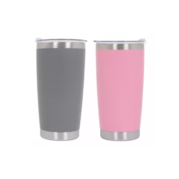 Pack 2pcs Thermos Stainless Steel SS304 Insulated Mug with Lid Double Wall Pink Gray 20oz 590ml