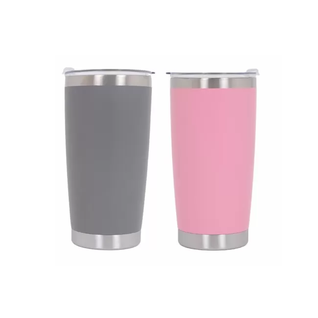 Pack 2pcs Thermos Stainless Steel SS304 Insulated Mug with Lid Double Wall Pink Gray 20oz 590ml