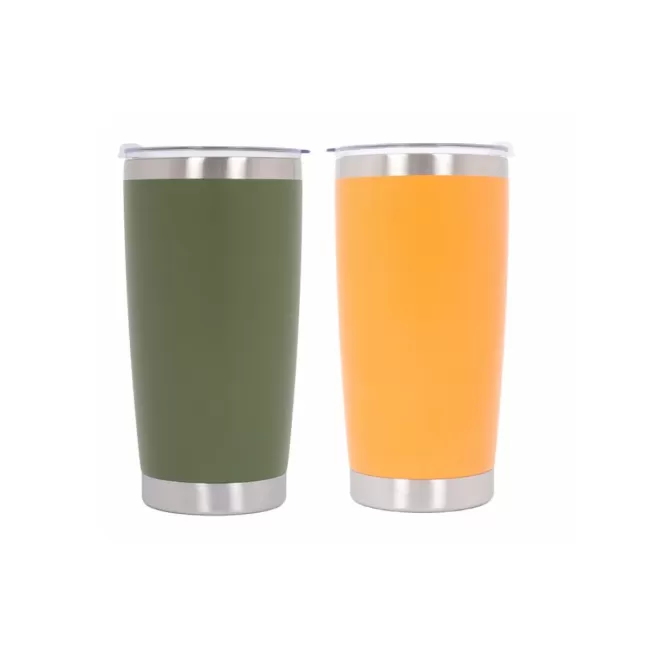 Pack 2pcs Thermos Stainless Steel SS304 Insulated Mug with Lid Double Wall Orange Green 20oz 590ml