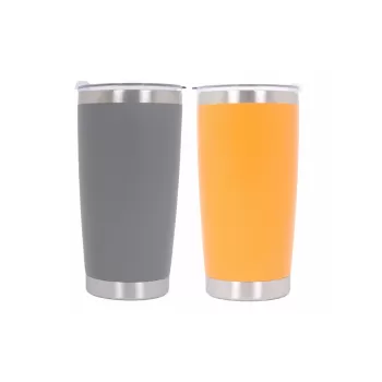 Pack 2pcs Thermos Stainless Steel SS304 Insulated Mug with Lid Double Wall Orange Gray 20oz 590ml