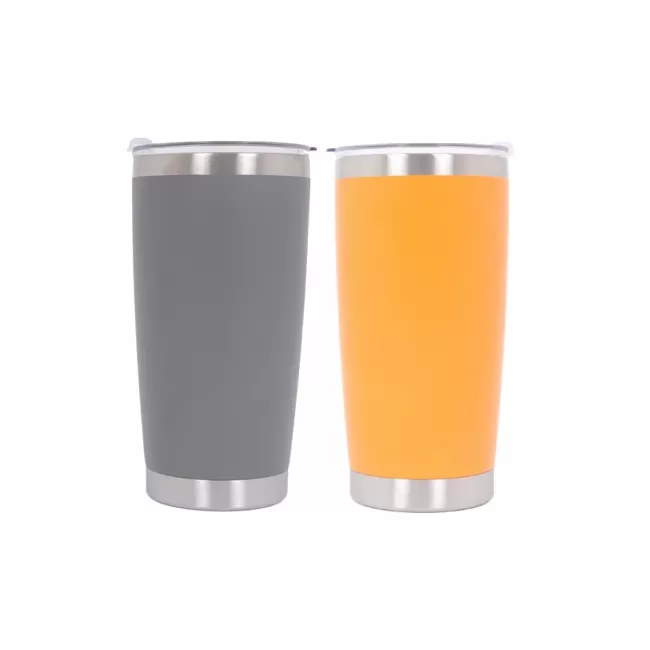 Pack 2pcs Thermos Stainless Steel SS304 Insulated Mug with Lid Double Wall Orange Gray 20oz 590ml