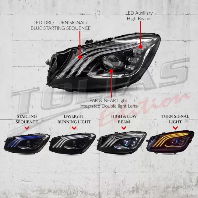 Headlights Full LED suitable for Mercedes S-Class W222 Maybach X222 (2013-2017) Facelift Look
