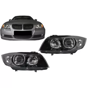 Angel Eyes Headlights suitable for BMW 3 Series E90 Sedan E91 Touring (03.2005-2011) Black