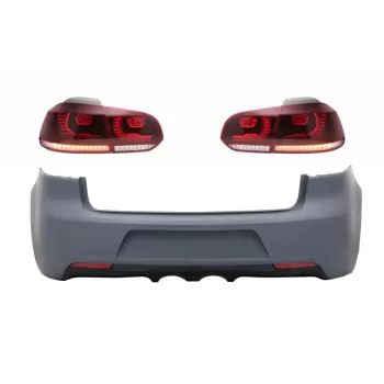 Rear Bumper with Taillights Full LED suitable for VW Golf VI (2008-2013) R20 Design Cherry Red (LHD and RHD)