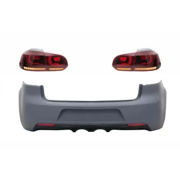 Rear Bumper with Taillights Full LED suitable for VW Golf 6 VI (2008-2013) R20 Design Red Cherry with Sequential Dynamic Turning Lights (LHD and RHD)