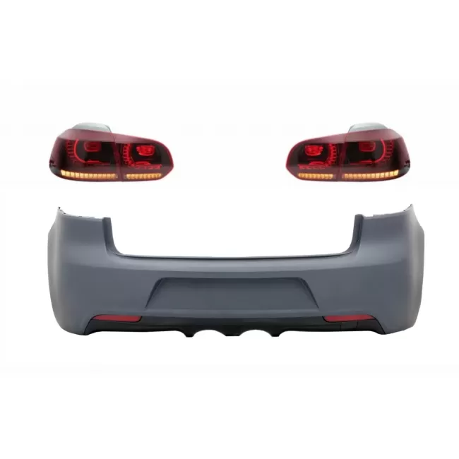 Rear Bumper with Taillights Full LED suitable for VW Golf 6 VI (2008-2013) R20 Design Red Cherry with Sequential Dynamic Turning Lights (LHD and RHD)
