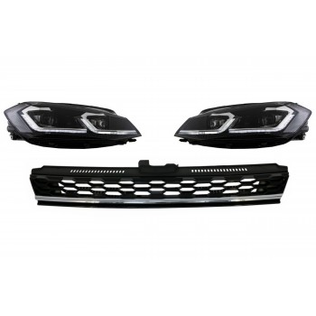 Central Badgeless Grille with LED Headlights Sequential Dynamic Turning Lights suitable for VW Golf 7.5 Facelift (2017-up) GTI Design Chrome