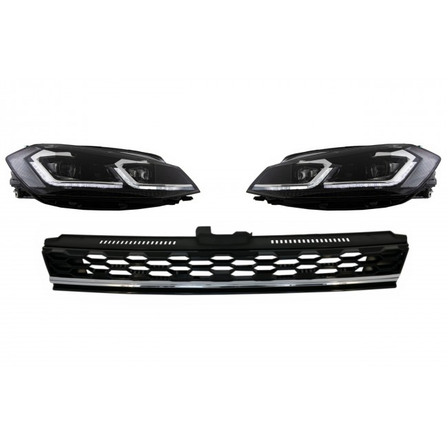 Central Badgeless Grille with LED Headlights Sequential Dynamic Turning Lights suitable for VW Golf 7.5 Facelift (2017-up) GTI Design Chrome