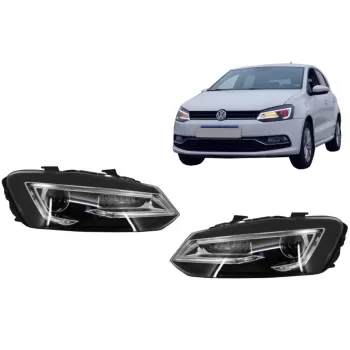 Headlights LED XENON HID suitable for VW Polo 6R 6C 61 (2011-2017) Light Bar Devil Eye Look