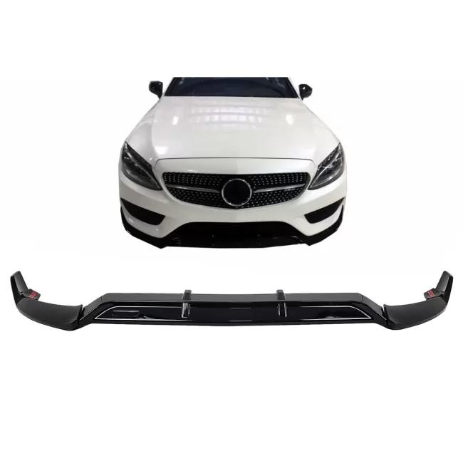 Front Bumper Lip suitable for Mercedes C-Class W205 Sedan S205 T-Modell A205 Cabriolet C205 Coupe (2014-2019) Sport Line Piano Black