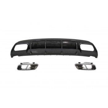 Rear Bumper Valance Diffuser with Exhaust Muffler Tips suitable for Mercedes W176 A-Class (2013-2018) A45 Facelift Design Look