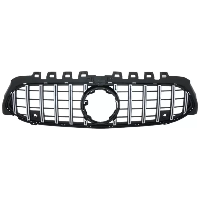 Central Grille suitable for Mercedes A-Class W177 Hatchback V177 Sedan (04.2018-2022) GT-R Panamericana Design Black Chrome