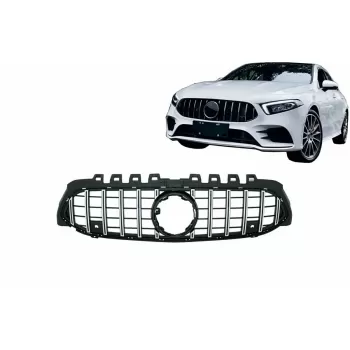 Central Grille suitable for Mercedes A-Class W177 Hatchback V177 Sedan (04.2018-2022) GT-R Panamericana Design Black Chrome