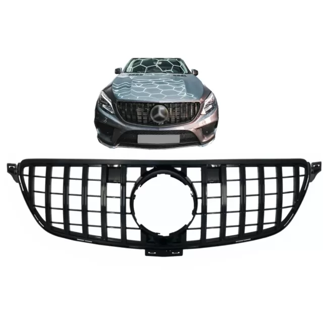 Front Grille suitable for Mercedes GLE Coupe C292 (2015-2018) GLE W166 SUV (2015-2018) GT-R Panamericana Design Piano Black