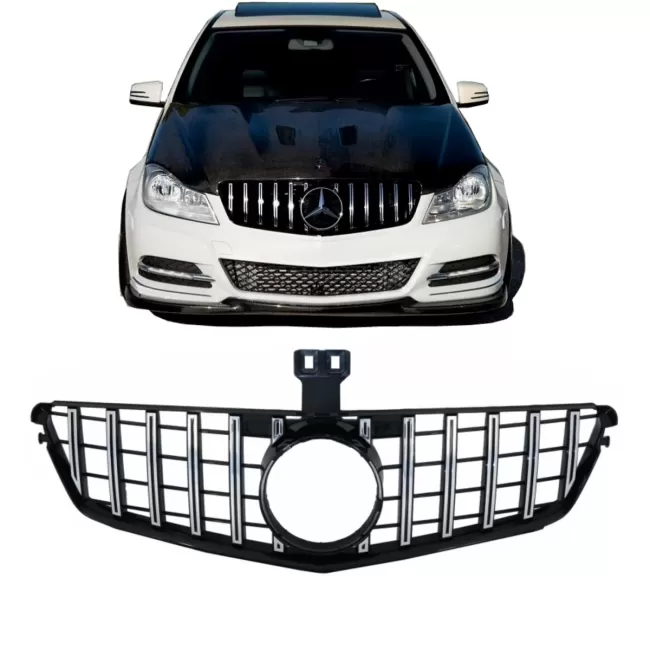 Front Grille suitable for Mercedes C-Class W204 S204 Limousine Station Wagon (2007-2014) GT-R Panamericana Design Chrom