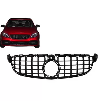 Front Grille suitable for Mercedes C-Class C63 W205 Sedan S205 T-Modell A205 Cabriolet C205 Coupe (03.2018-2020) with camera All Black
