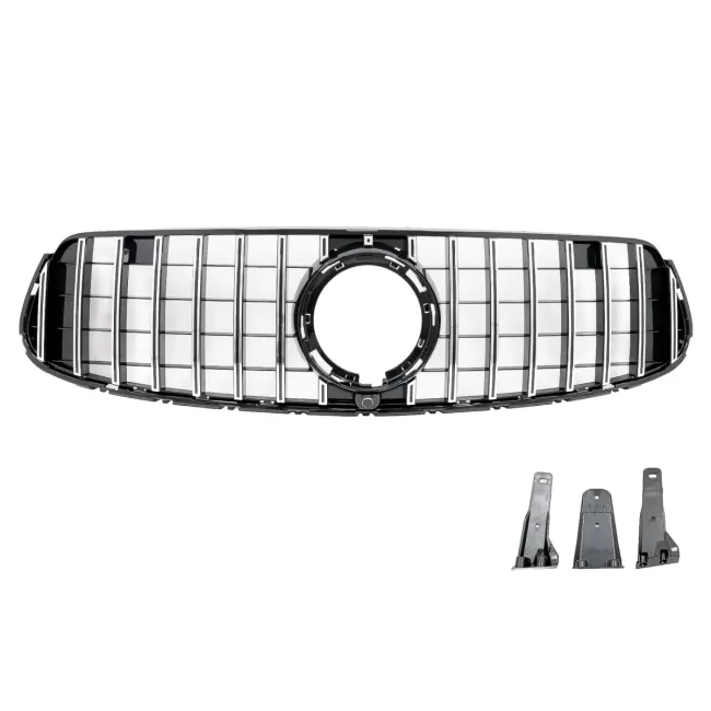 Front Central Grille suitable for Mercedes GLC X253 C253 Facelift (2020-2021) GTR Panamericana Design Black Chrome