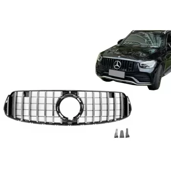Front Central Grille suitable for Mercedes GLC X253 C253 Facelift (2020-2021) GTR Panamericana Design Black Chrome