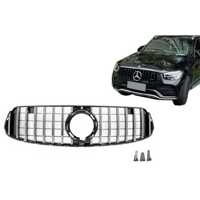 Front Central Grille suitable for Mercedes GLC X253 C253 Facelift (2020-2021) GTR Panamericana Design Black Chrome