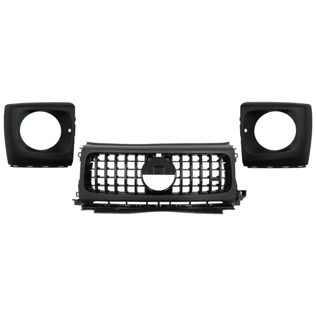 Front Grille with Headlights Covers suitable for Mercedes G-Class W464 W463A & G63 AMG (06.2018-Up) GT-R Panamericana Design Piano Black