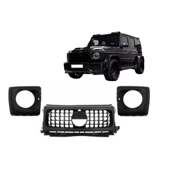 Front Grille with Headlights Covers suitable for Mercedes G-Class W464 W463A & G63 AMG (06.2018-Up) GT-R Panamericana Design Piano Black