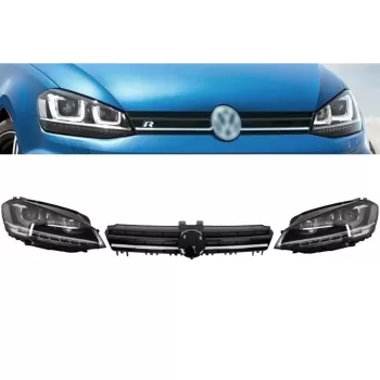 Assembly Headlights 3D LED Flowing Dynamic Sequential Turn Light DRL with Grille suitable for VW Golf 7 VII (2012-2017) Silver R-line Look