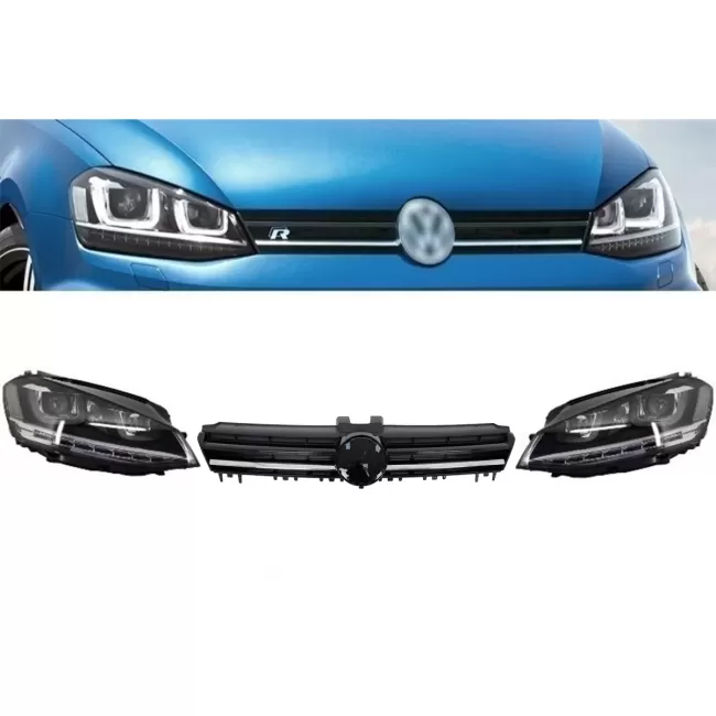 Assembly Headlights 3D LED Flowing Dynamic Sequential Turn Light DRL with Grille suitable for VW Golf 7 VII (2012-2017) Silver R-line Look