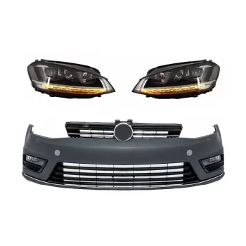 Front Bumper suitable for VW Golf VII 7 (2013-2017) R-line Look with Headlights 3D LED DRL Flowing Dynamic Sequential Turning Lights Silver