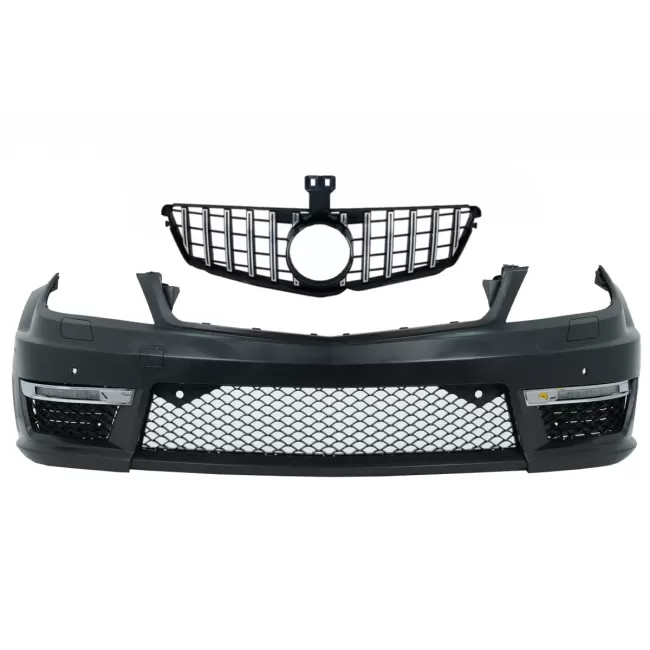 Front Bumper suitable for Mercedes C-Class W204 (2012-up) C63 Facelift Look with Front Grille GT-R Panamericana Chrom