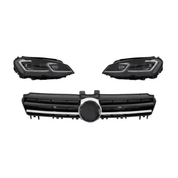 Headlights LED Dynamic Turning Lights G7.5 Look with Central Grille suitable for VW Golf 7 VII (2012-2017) R-Line Design Chrome