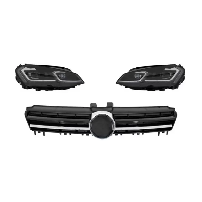 Headlights LED Dynamic Turning Lights G7.5 Look with Central Grille suitable for VW Golf 7 VII (2012-2017) R-Line Design Chrome