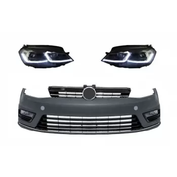 Front Bumper and LED Headlights with Sequential Dynamic Turning Lights suitable for VW Golf VII 7 (2013-2017) R-Line Look