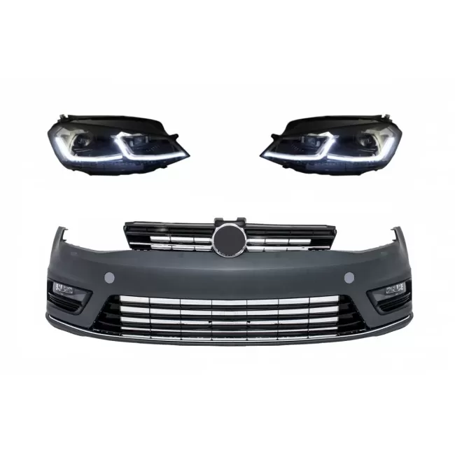 Front Bumper and LED Headlights with Sequential Dynamic Turning Lights suitable for VW Golf VII 7 (2013-2017) R-Line Look