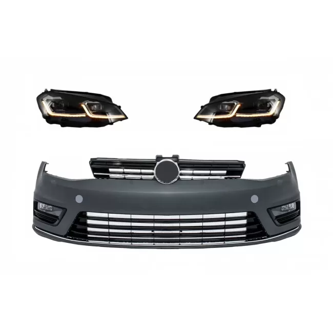 Front Bumper and LED Headlights Bi-Xenon Look with Sequential Dynamic Turning Lights suitable for VW Golf VII 7 (2013-2017) R-Line Look